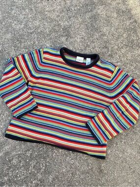 Vintage Liz Claiborne Rainbow Stripe Knit Top Roll Neck Size L